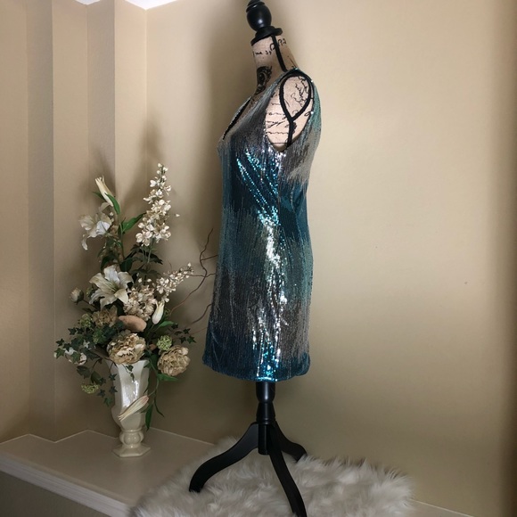 Blue and sliver sequin dress size L Lily Rose - Picture 2 of 7